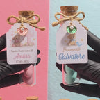 Bomboniera Elegante in Vetro con Etichetta Personalizzata – Ideale per Nascita, Battesimo o Primo Compleanno